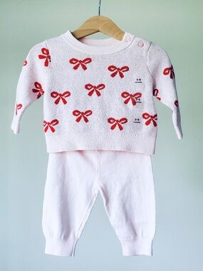 Baby Girl Gap Knitted Pink Bow Set 3-6 months